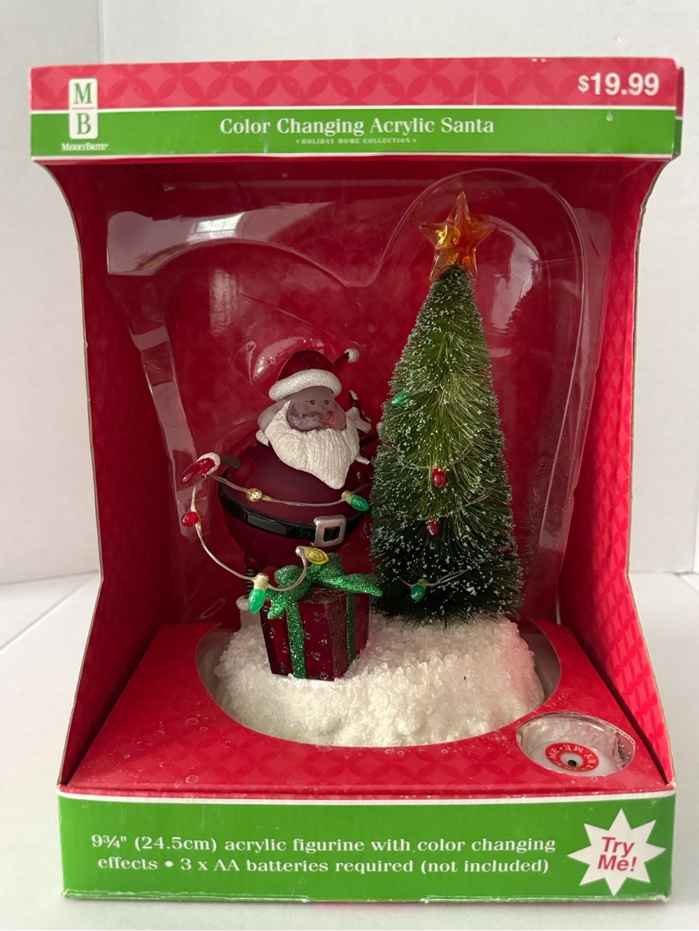Merry Brite Color Changing Acylic Santa Decorating the Tree Christmas Vintage